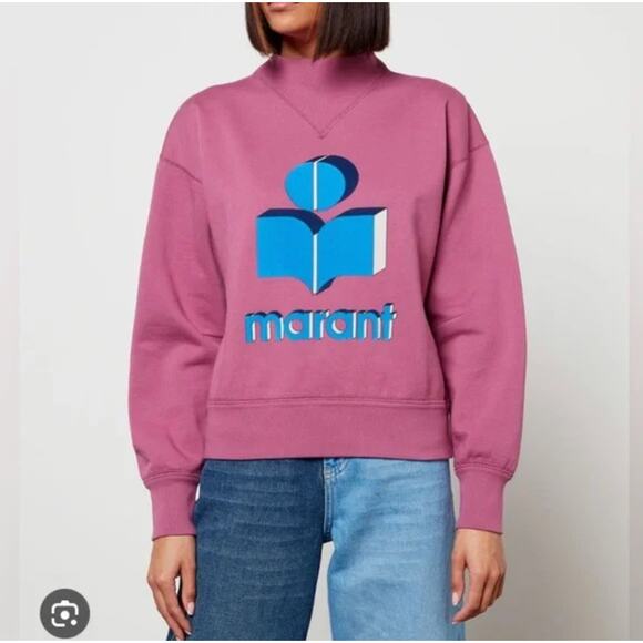 ISABEL MARANT Etoile Moby Sweatshirt Rosewood Pink Blue Logo Sz XL {Z7} - Picture 1 of 8